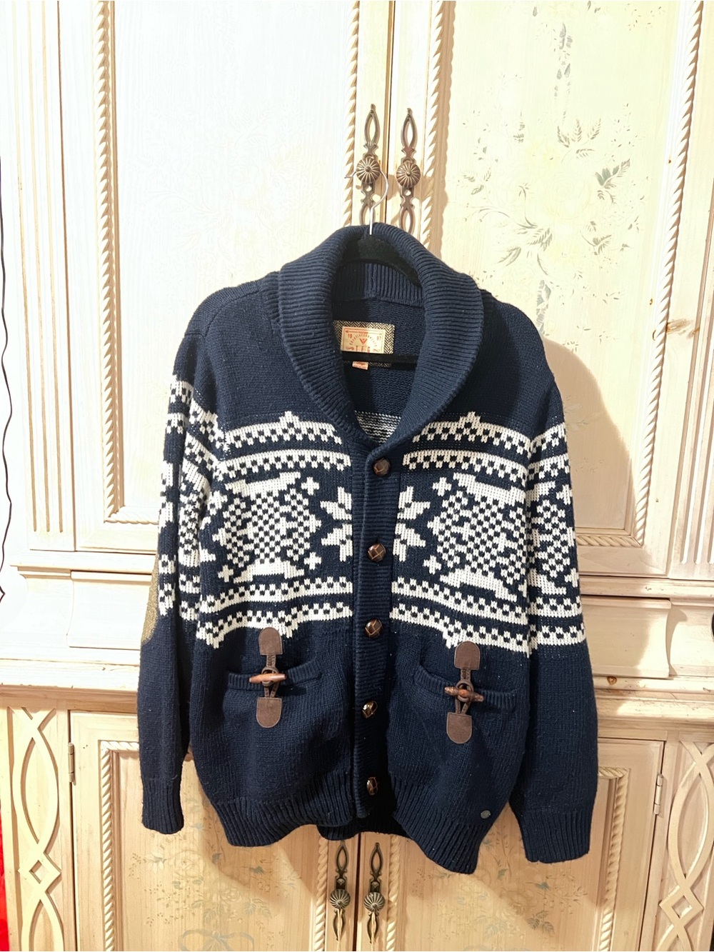 Vintage Shawl Collar Navy Fair Isle Cardigan Sweater